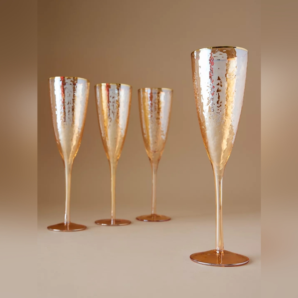 Anthropologie Zaza Lustered Flute Glasses, Set of 4
